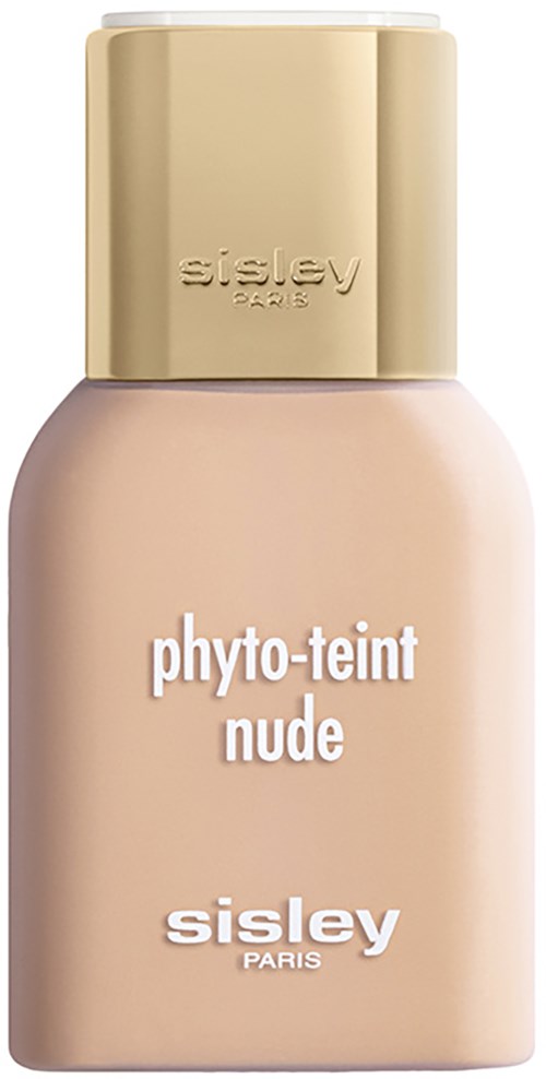Beige ja kultainen pullo Sisley Paris Phyto-Teint Nude -meikkivoidetta. Sillä on pyöreä muoto ja yksinkertainen etiketti.