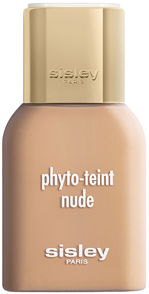 Sisley Parisin physto-nt nude meikkipullo, jossa beige korkki ja etiketti. Pullo on pyöreä ja sileä.