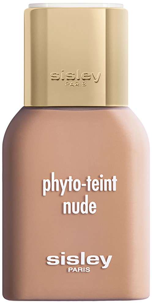 Klein beige flesje met een gouden dop met 'phyto-teint nude' door Sisley Paris.