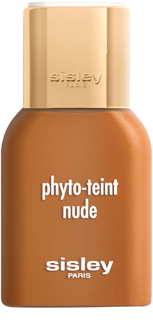 Sisley phyto-teint nude -meikkivoidepullo beigeä säiliöllä ja kultaisella suuttimella.