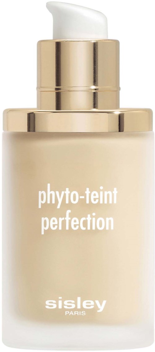Beige pumppuphelasi, jossa on kultainen korkki, merkilt 1 1 "phyto-teint perfection" sisley paris.