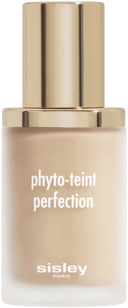 Beige-rengastölasi kultaisella kupilla, merkinnällä "phyto-teint perfection" by Sisley Paris.