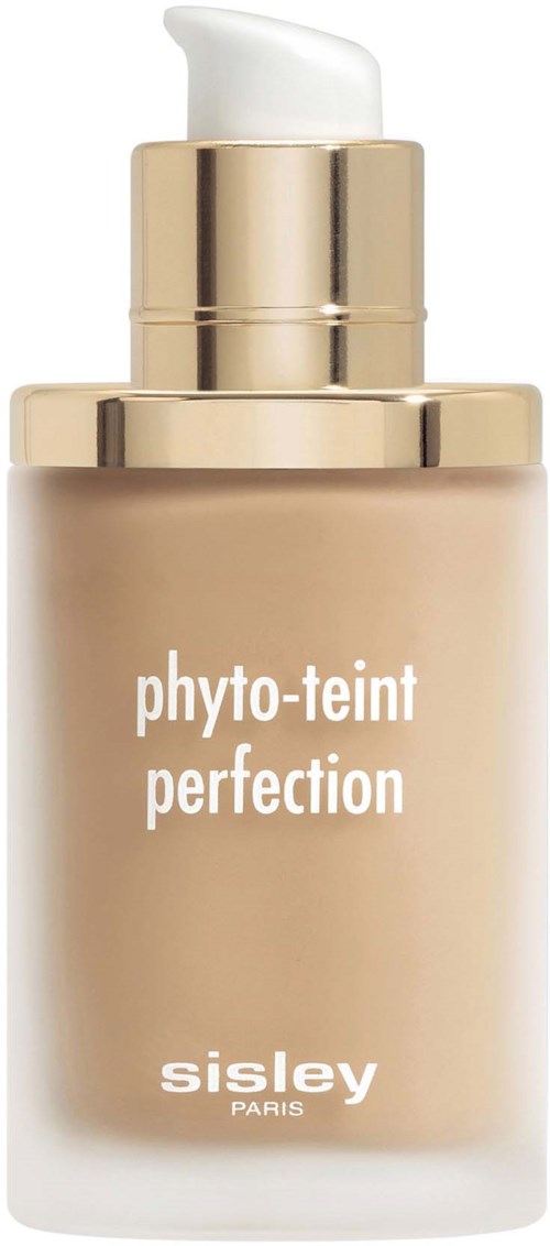 Beige purnukka valkoisella pumpulla, merkinnässä 'phyto-teint perfection' by Sisley Paris.