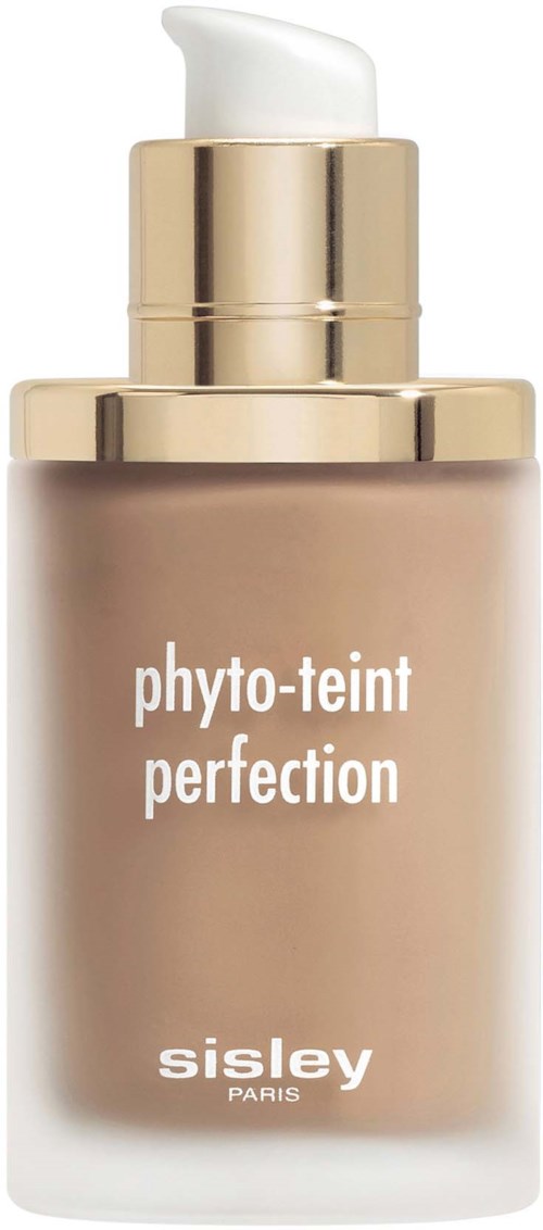 Beige pullohienkinen pullopullo, jossa lukee 'phyto-teint perfection' ja valmistaja on Sisley Paris.
