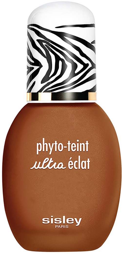Ruskean värinen kynsilakkapullo, jonka korkki on valkoinen ja musta zebra-kuvio, mikä lukee 'phyto-teint ultra éclat' Sisleyn.