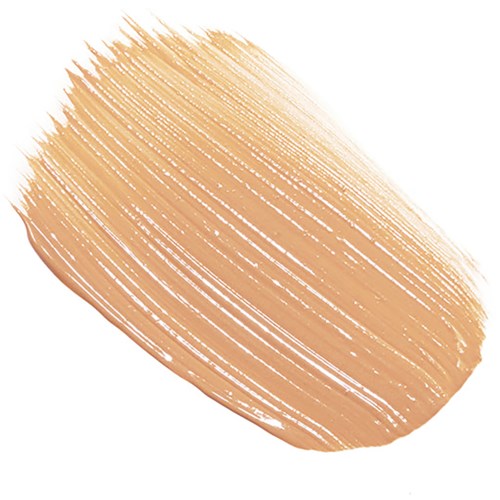 Een beige make-up penseelstreek met zichtbare textuur en fijne lijnen.