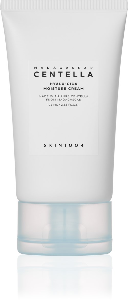 Een witte tube Madagascar Centella Hyalu-Cica Hydraterende Creme met zwarte tekst.