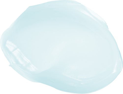 Eine klare, bläuliche gelartige Substanz mit glatter, glänzender Oberfläche, leicht oval geformt.