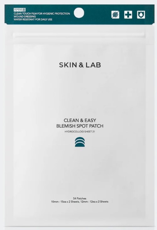 Verpakking voor huidverzorging genaamd 'Skin & Lab', voor mee-eters, 54 pleisters in een verzegelde zak.