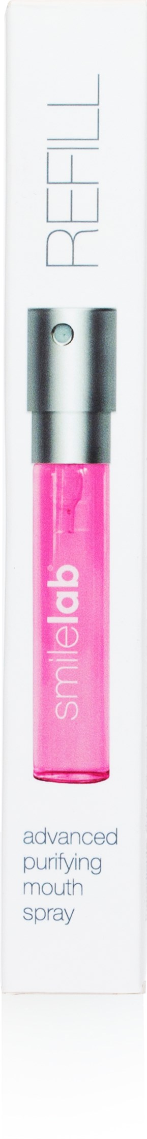 En rosa läppspray i en vit kartong märkt Revlon Smilelab. Det är en avancerad renande munskölj.