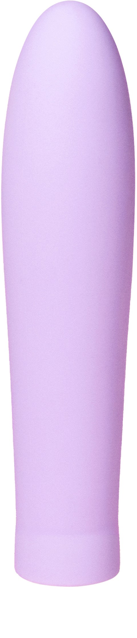 Ein hell lila, glatter, länglicher Gegenstand mit abgerundetem Ende, ähnlich einem persönlichen Massager oder Gerät.