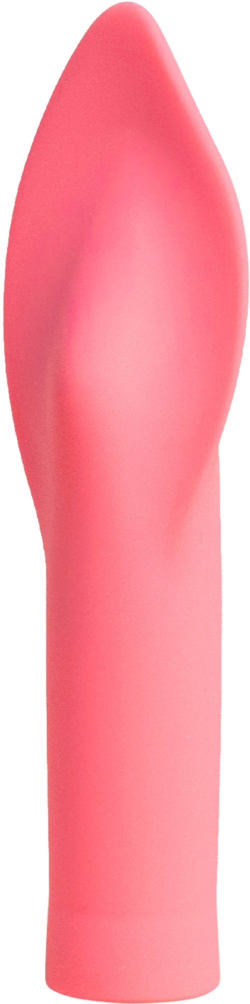 Ein rosa, gekrümmter Gegenstand mit spitz zulaufender Spitze, ähnelt einem medizinischen oder persönlichen Pflegegerät.