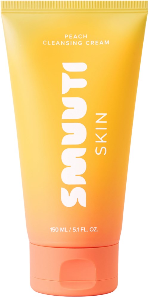 Ein gelber und rosa Tube mit der Aufschrift "Shush Skin" und Text zu einer Reinigungscreme.