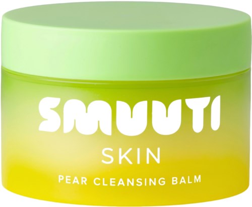 Grüne Verpackung von Smuti Skin Pear Reinigungsschaum mit weißem Text.