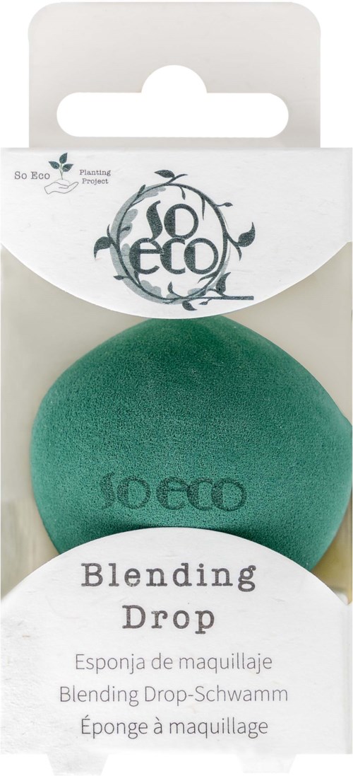 A green blending sponge with 'So Eco' brand name, in packaging with a white and green design.