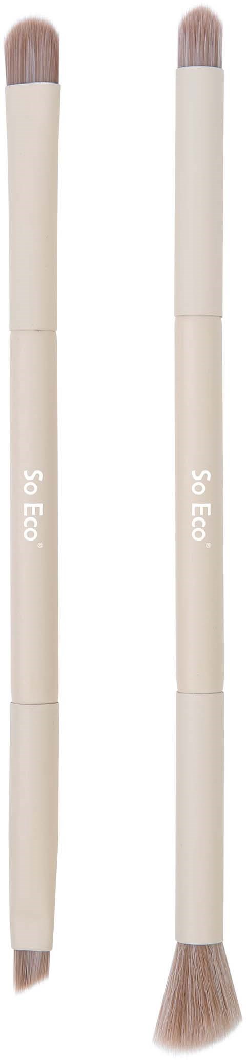 Two beige makeup brushes with light brown bristles, labeled "So Eco," are displayed vertically.