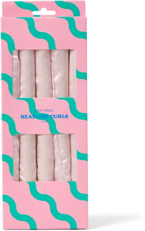 Box of pink heatless curling rollers for hair styling.