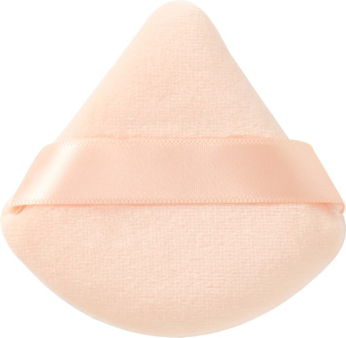 A soft, round, plush toy with a cone-shaped top and a silky ribbon around its middle.