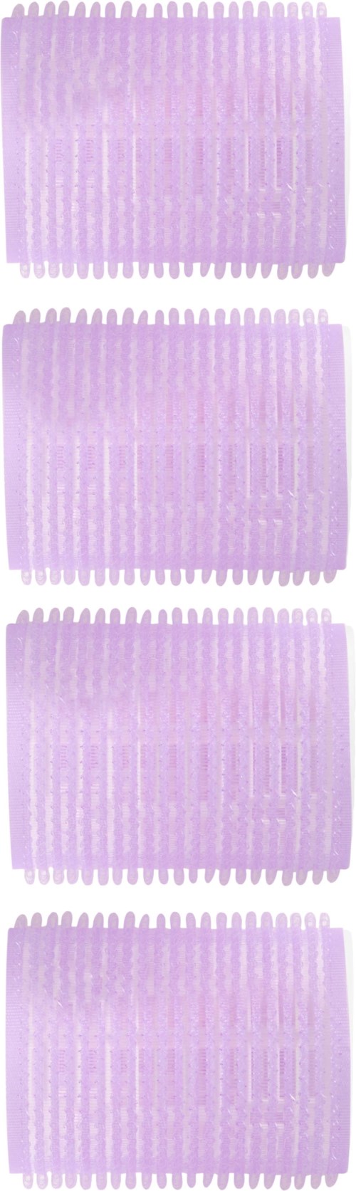 Four purple hair combs stacked vertically, each with evenly spaced teeth, simple and functional design.
