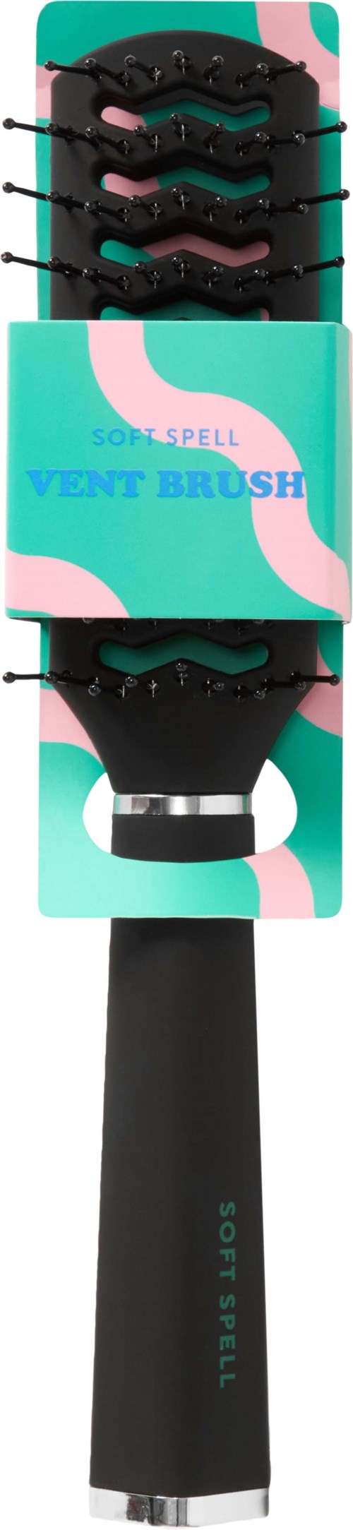 A vent brush set with multiple black brushes, pink and blue accents, and a black handle.