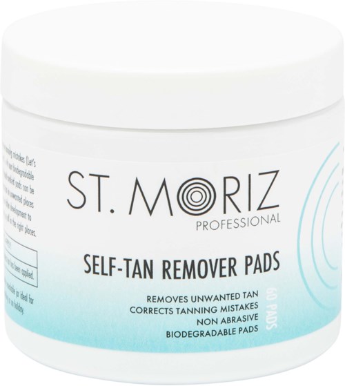 Ein Behälter mit St. Moriz Self-Tan Remover Pads, zur Entfernung unerwünschter Bräunung und Korrektur von Bräunungsfehlern.
