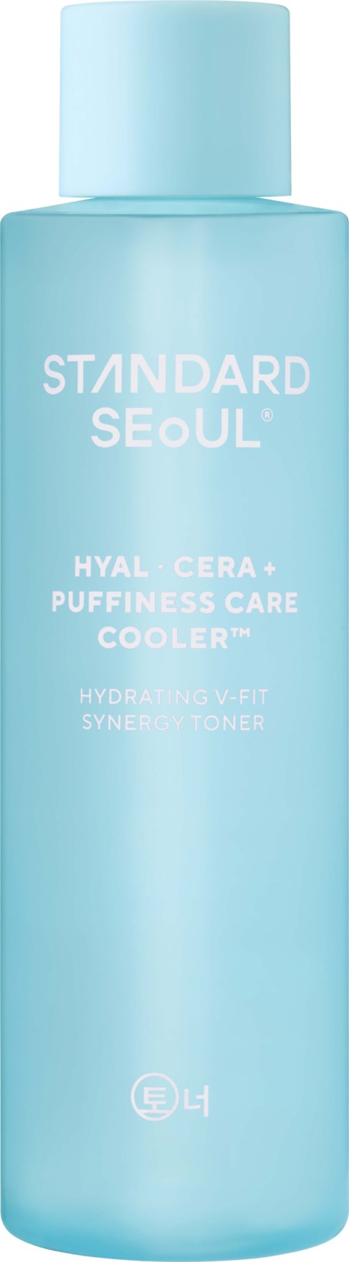Light blue bottle labeled Standard Seoul, with Hydrating F. It is a toner for skin care.