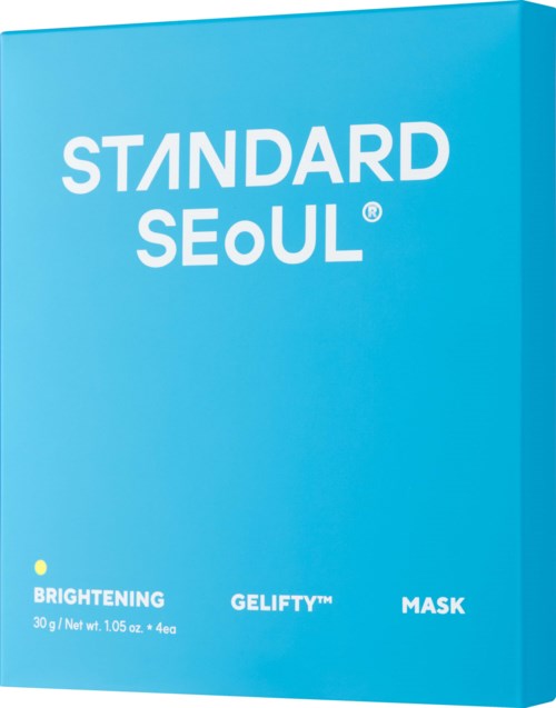The image shows a blue box with white text labeled Standard Seoul Brightening Gelify Mask, 30 grams.