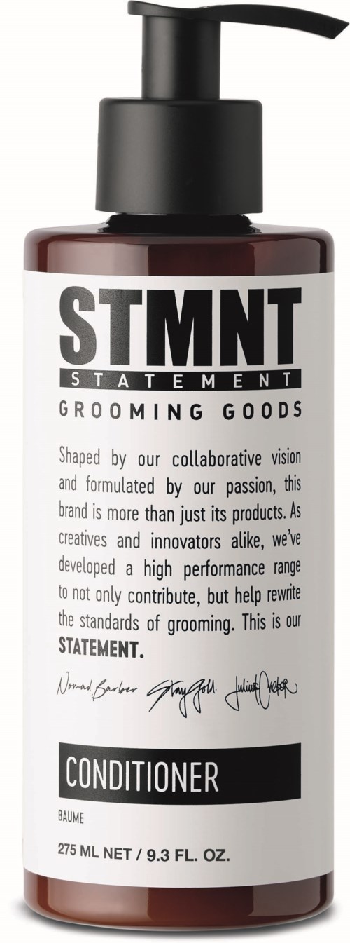A grooming product bottle labeled 'Conditioner' from the brand 'STMT Statement.'