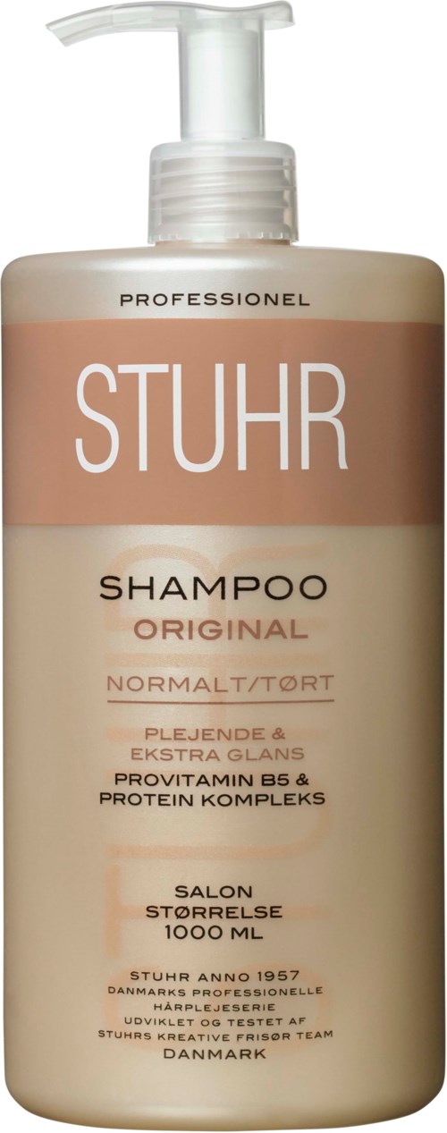 A shampoo bottle labeled Sterr, original, for normal or dry hair, with vitamin B5 and protein. 1000 ml size.