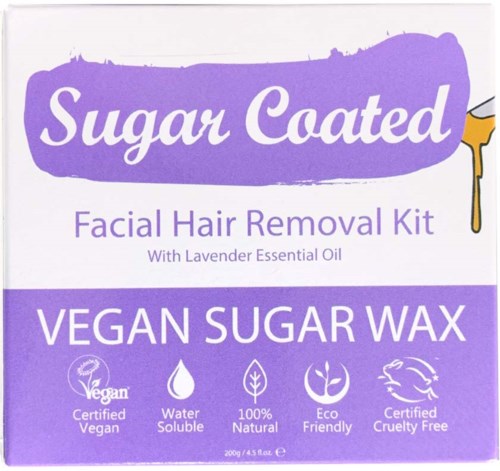 This is a package for vegan sugar wax hair removal, with lavender oil, eco-friendly and cruelty-free.