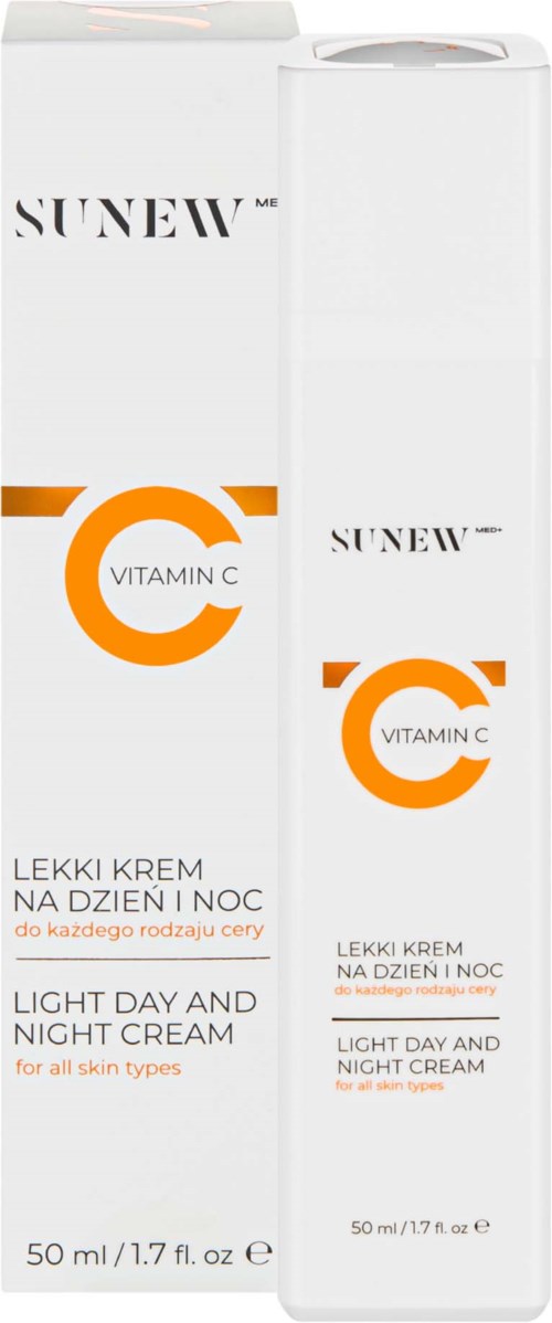 Emballasje av Sunew Vitamin C lett dag- og nattkrem for alle hudtyper, 50 ml.