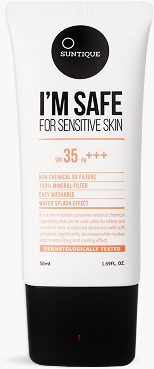 Suntique Sonnencreme für empfindliche Haut, SPF 35, leicht abzuwaschen, Wasser-Splash-Effekt, dermatologisch getestet.