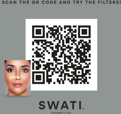 Ein QR-Code mit einem Frauenbild in der unteren linken Ecke und dem Wort SWATI darunter.