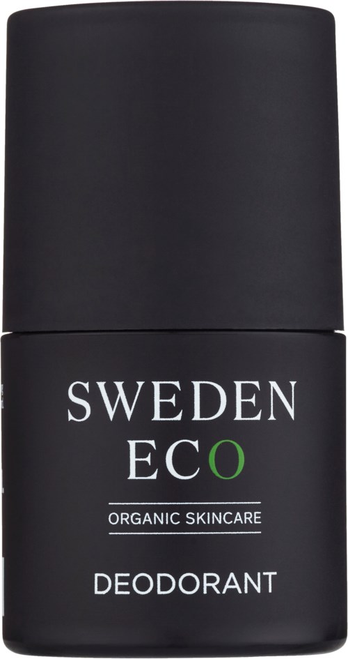 Een zwarte rolletje deodorant met label Sweden Eco biologische huidverzorging deodorant.