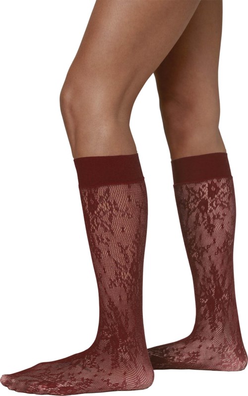 Swedish Stockings Rosa Lace KneeHighs  Deep Red