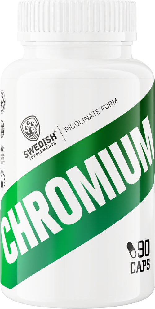 A white bottle labeled 'Chromium' with green and white text, containing 90 capsules.