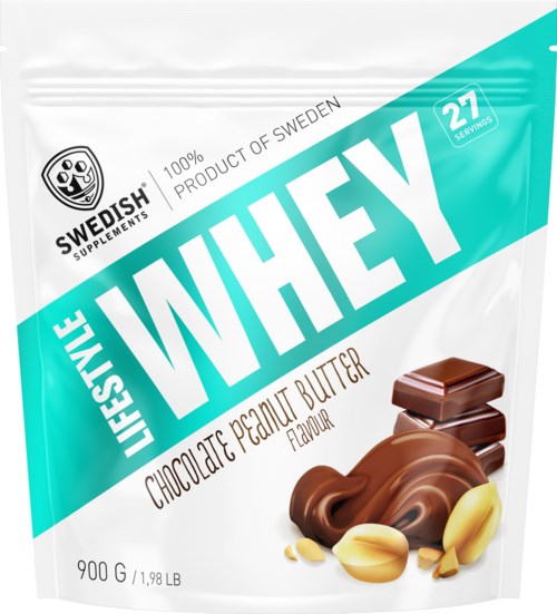 Swedish Supplementsin pussi, jossa suklaa-mansikka-maku ja suklaapalat sekä pähkinöitä.