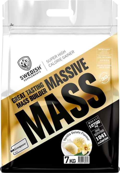 Suuri säkki Swedish Supplementsin lihasmassan lisääjää, vaniljan maku, painaa 7 kg.