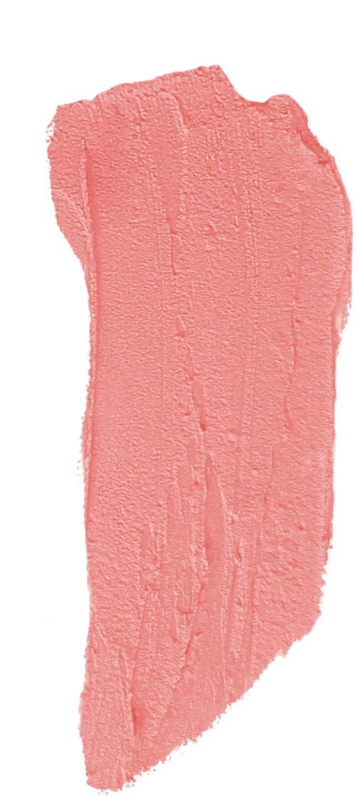 A large, irregular pink paint stroke on a white background.
