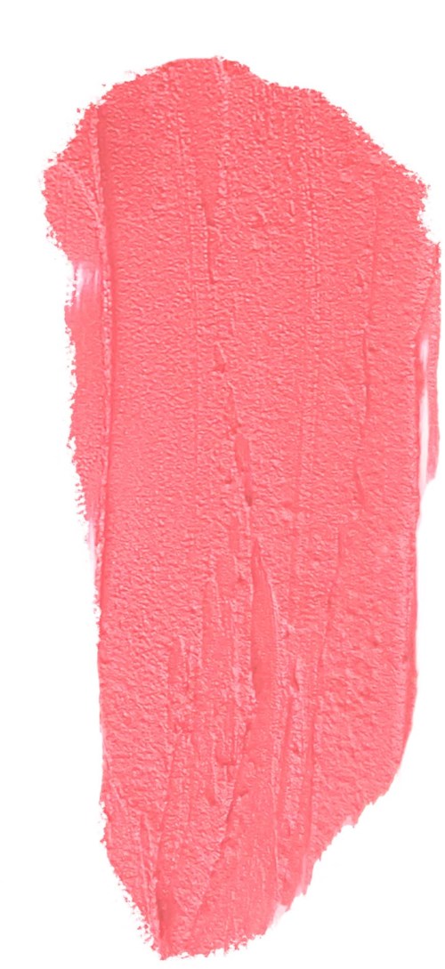 A pinkish-red smear of lipstick or paint with uneven texture on a white background.