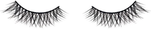 A pair of black, long eyelashes on a plain white background.
