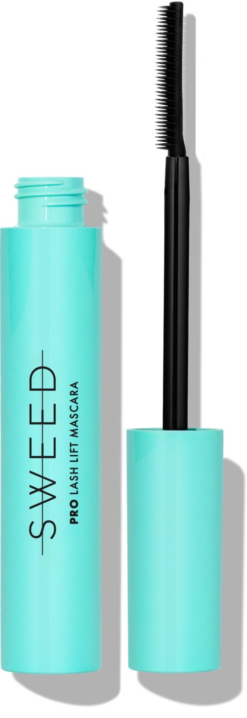 Blue mascara tube with black brush inside, labeled "Sweet Lord" for volume and length.