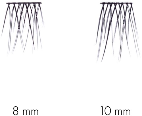 Two thin metal structures with crisscrossing supports, labeled with 8 mm and 10 mm. They are mirror images.