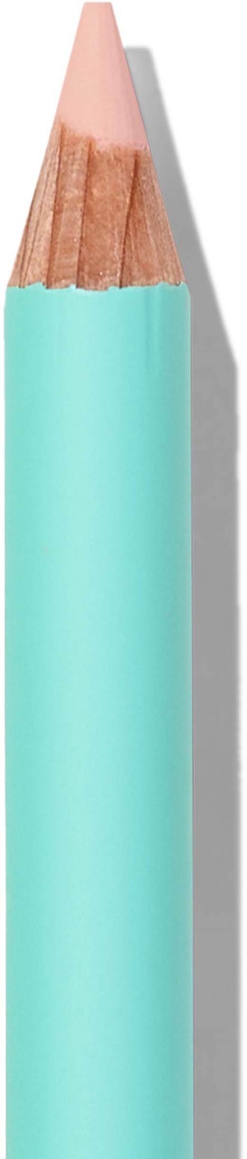 A light blue colored pencil with a sharpened tip, positioned vertically.