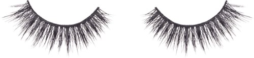 Two pairs of false eyelashes, black background, simple design, visually striking, elegant and fashionable.