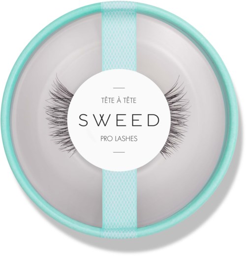 Round box with false eyelashes inside, labeled "SWEED PRO LASHES," in the center.