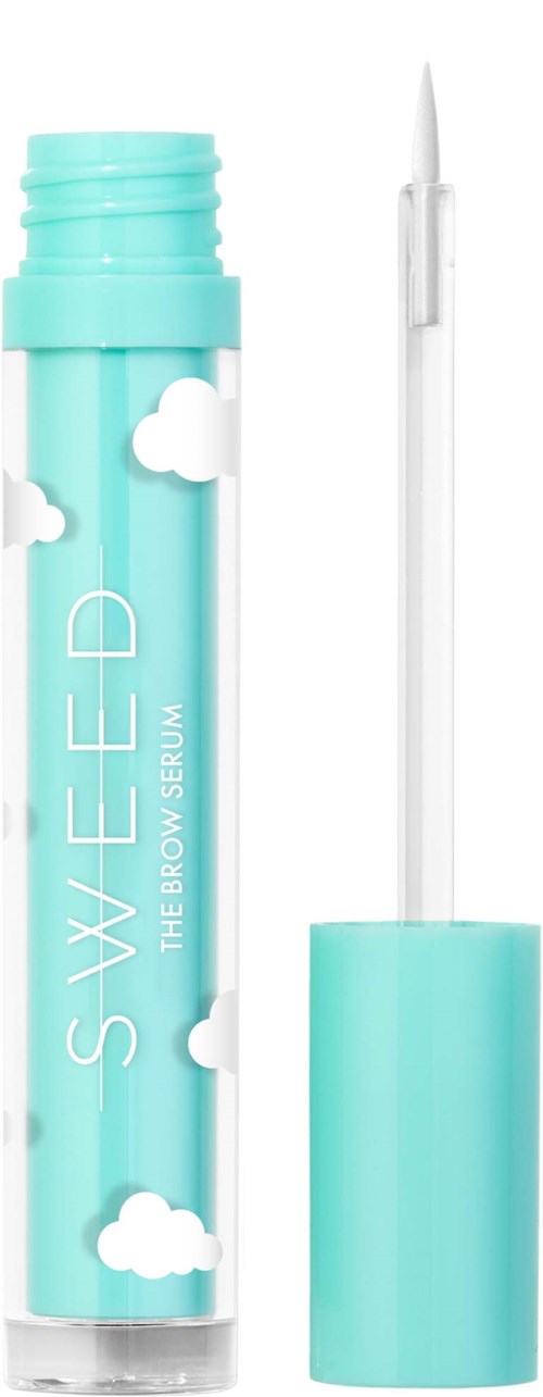 Blue tube with white clouds, labeled 'SXYLED The Brow Serum', with a white wand applicator.