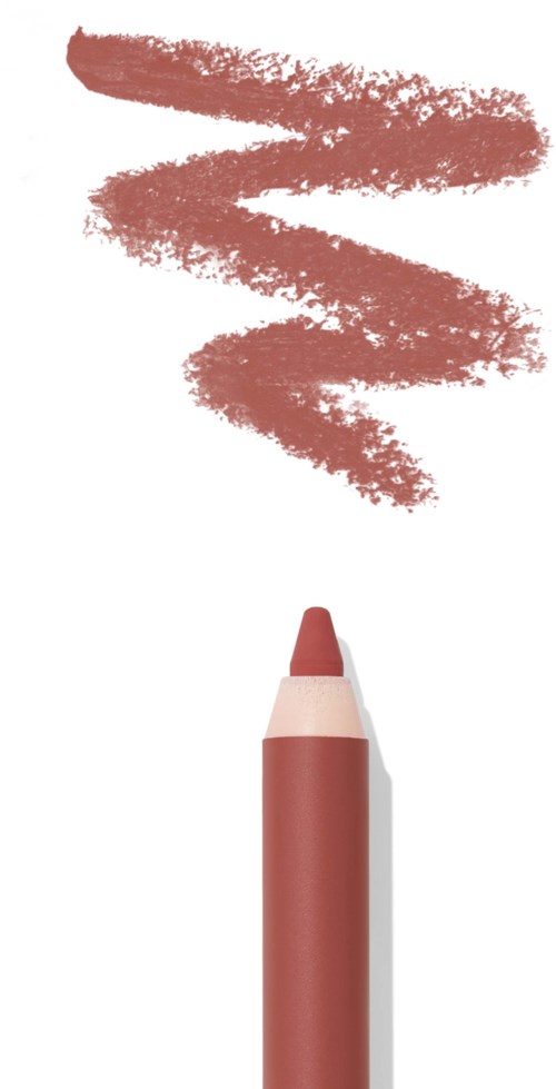 A red cosmetic pencil with a drawn, zigzag line above it on a white background.