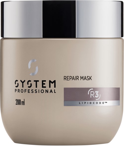 Een potje huidverzorgingsproduct met label 'System Professional Repair Mask', 200 ml.