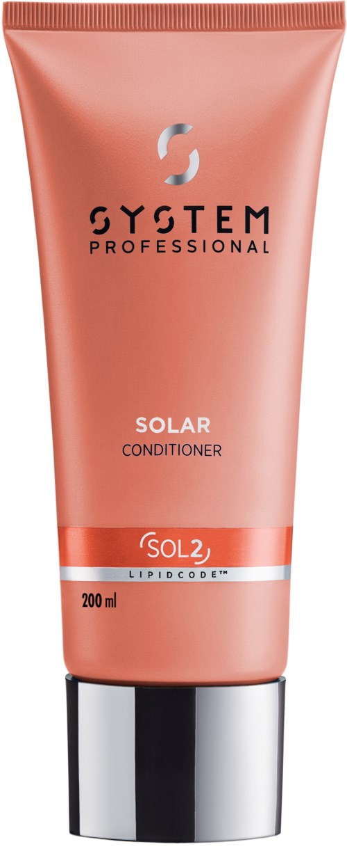 Een roze tube System Professional zonne conditioner met zilveren dop, gemerkt SOL2 en 200 ml.